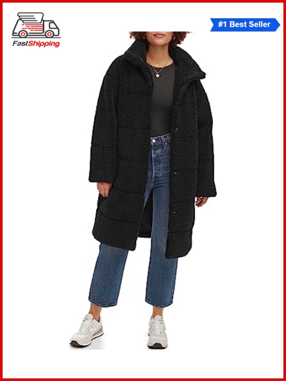 ✨ Levi's Women's Patchwork Quilted Teddy Coat Sherpa Long Snap Button